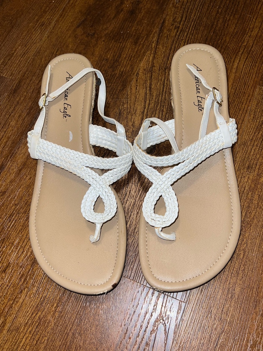 American Eagle Outfitters Y2K White Braided Toe Loop Ankle Strap Sandals Size 11